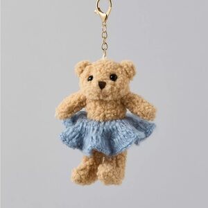 Adorable AE Tan Teddy Bear Keychain with Blue Skirt